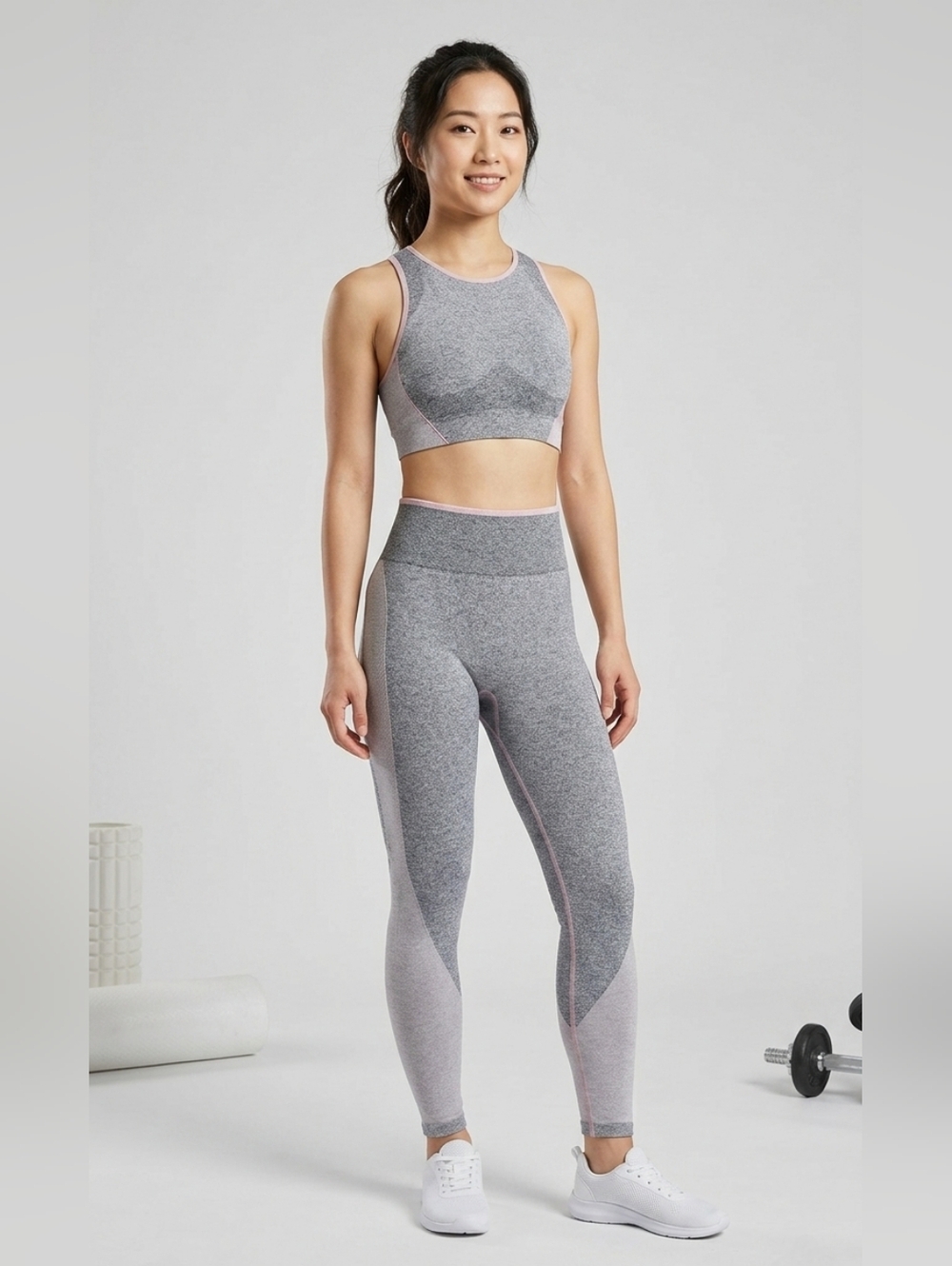 PINK Victoria's Secret Gray and Light Pink Seamless Leggings